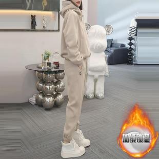 ROUMIKL2025秋季设计感半拉链连帽卫衣束脚裤加绒加厚保暖时尚通