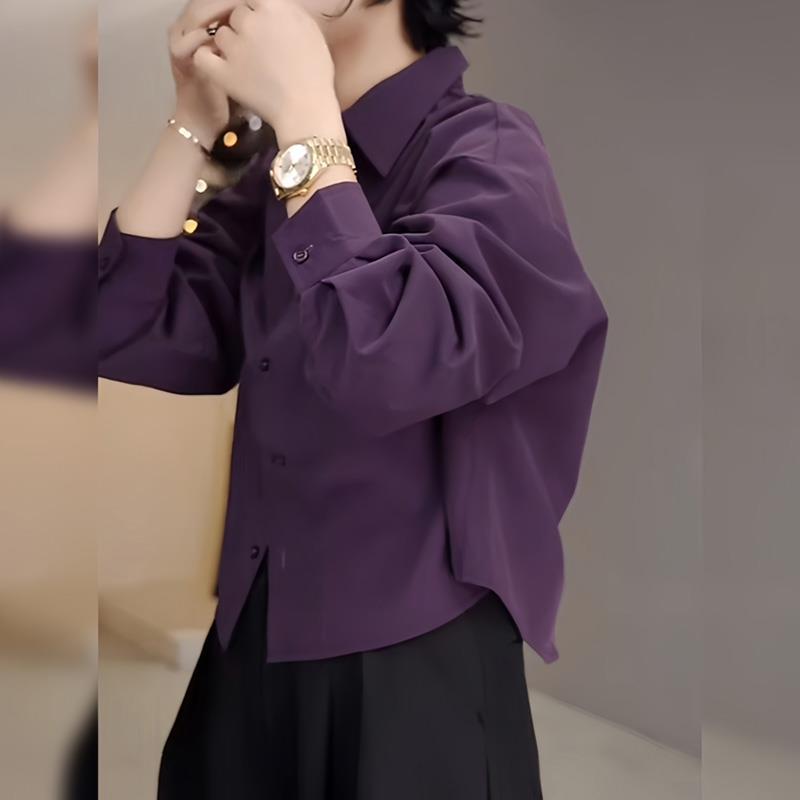ROUMIKL弧形设计感宽松单排扣翻领百搭长袖衬衫女2025年秋季新款