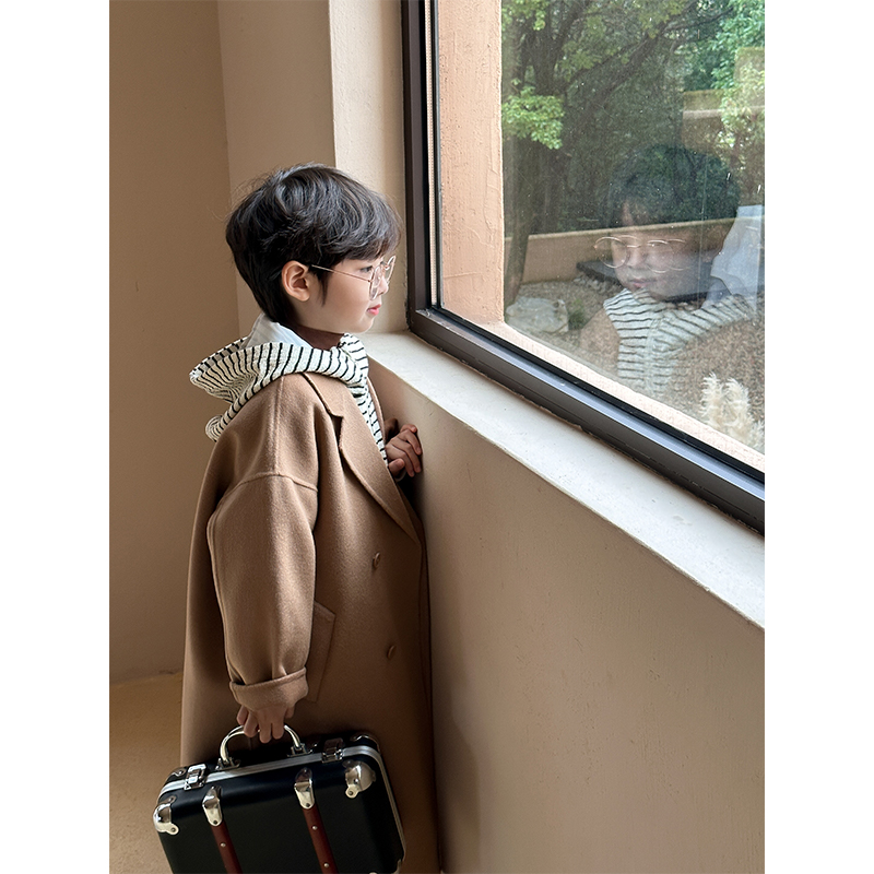 虾酱麻麻男女童双面羊毛大衣2024新款秋冬装韩版加厚儿童毛呢外套