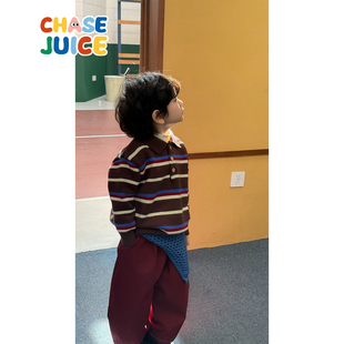 【小童】虾酱麻麻男童毛衣冬装2025新款polo上衣儿童装条纹针织衫