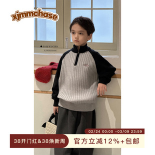 虾酱麻麻男童毛衣冬季2025新款男孩polo上衣加厚保暖儿童装针织衫