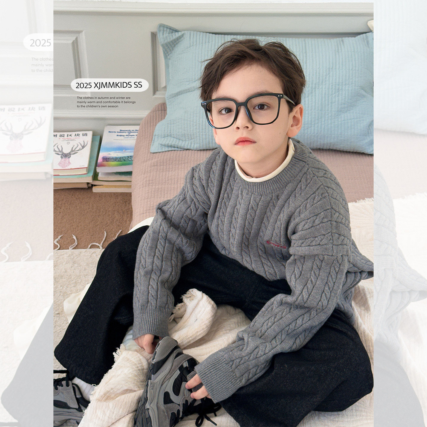 虾酱麻麻男童麻花毛衣冬季2026新款男孩上衣灰色洋气儿童装针织衫