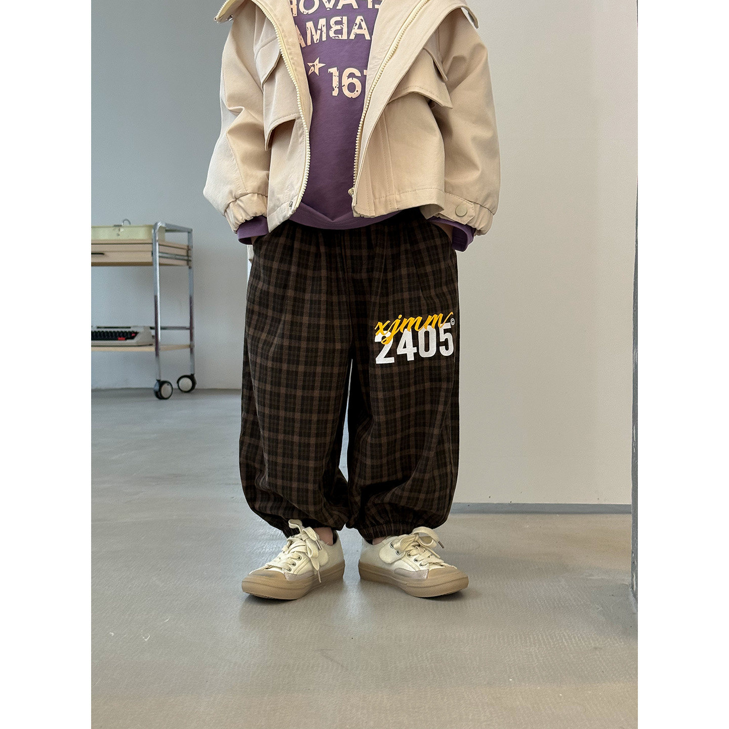 【小童】虾酱麻麻男童格子裤春秋装2026新款束脚宽松儿童休闲裤子