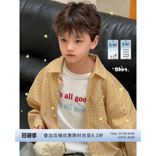 虾酱麻麻男童长袖衬衫春夏装2026新款纯棉上衣洋气儿童装格子衬衣