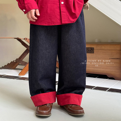 虾酱麻麻深蓝直筒牛仔裤