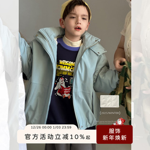 虾酱麻麻男童保暖棉服冬装 男孩上衣洋气连帽儿童夹棉外套 2025新款