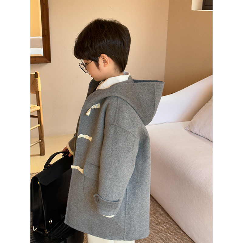 虾酱麻麻男童双面羊绒大衣冬装2025新款宝宝洋气加厚儿童毛呢外套