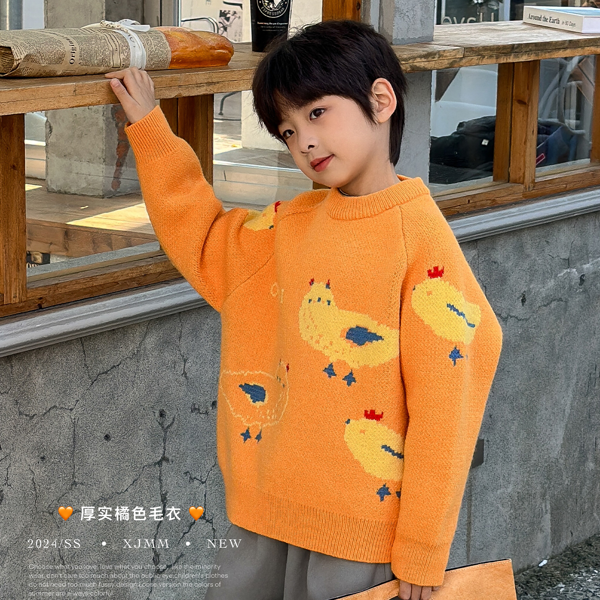 虾酱麻麻加厚橘色针织毛衣