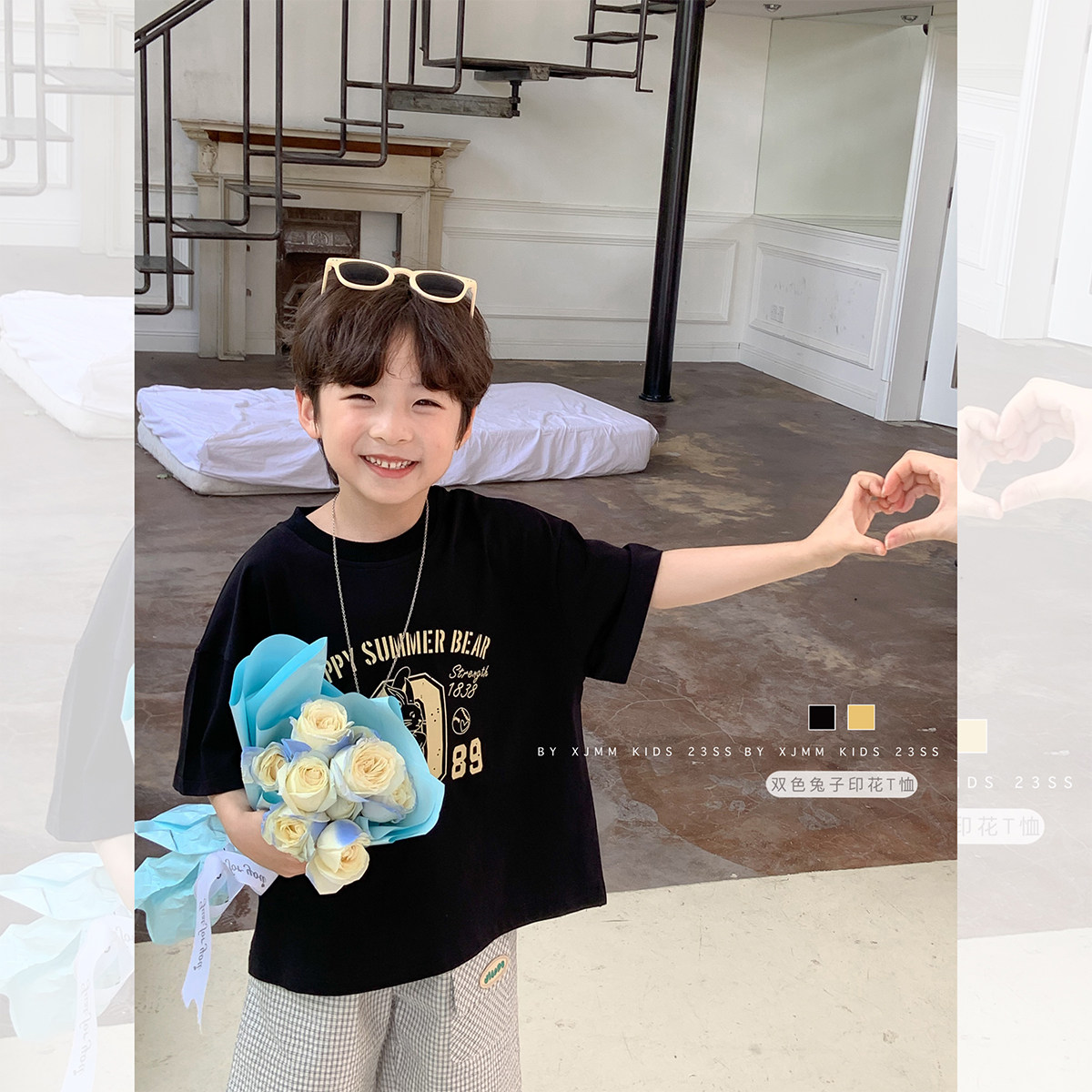 虾酱麻麻男童短袖t恤夏装2026新款宝宝半袖体恤卡通兔子儿童衣服