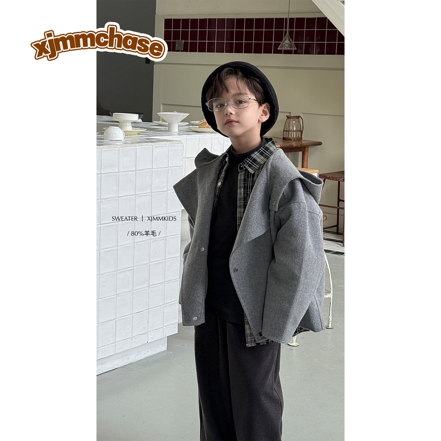 虾酱麻麻男童双面羊毛外套冬季2025新款男孩夹克洋气儿童毛呢大衣