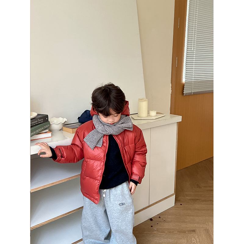 虾酱麻麻红色白鸭绒羽绒服