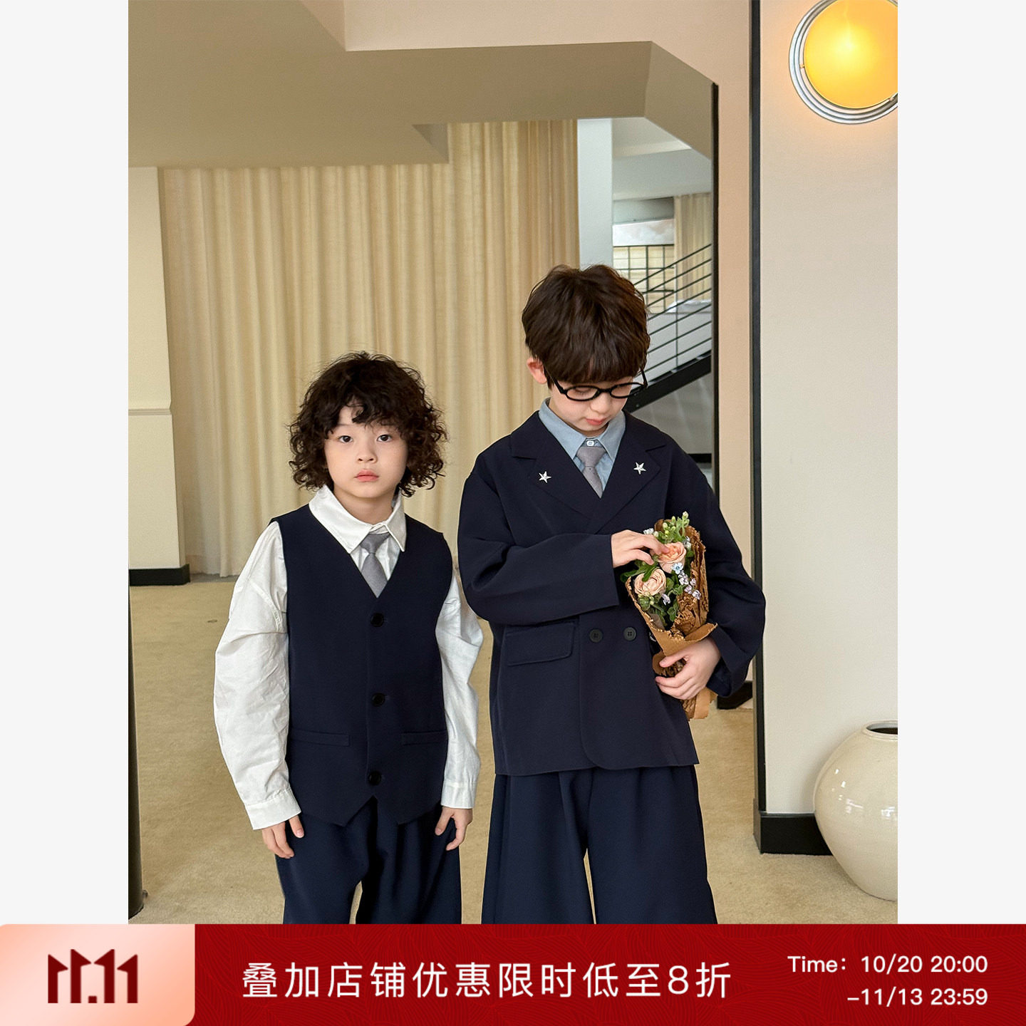 【xjmmchase原创】虾酱麻麻男童西装套装秋季洋气学院风儿童马甲