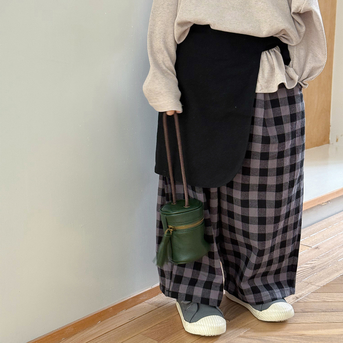 【小童】虾酱麻麻男童纯棉裤子春秋装2026新款宝宝格子儿童休闲裤