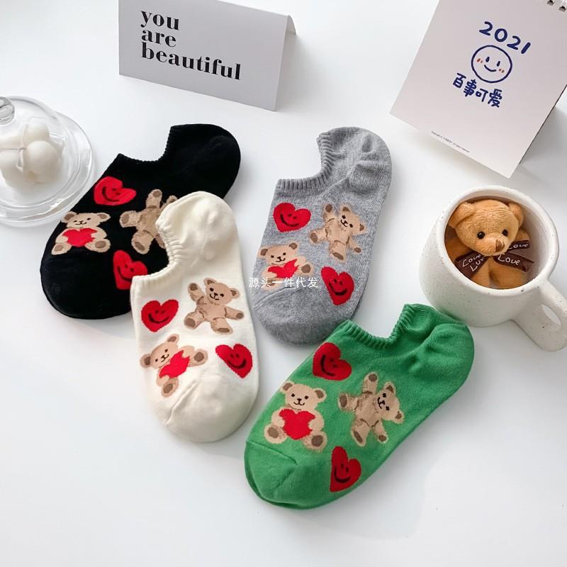 东大门夏季薄款船袜女浅口袜子隐形袜简约卡通小熊短袜不掉跟防滑