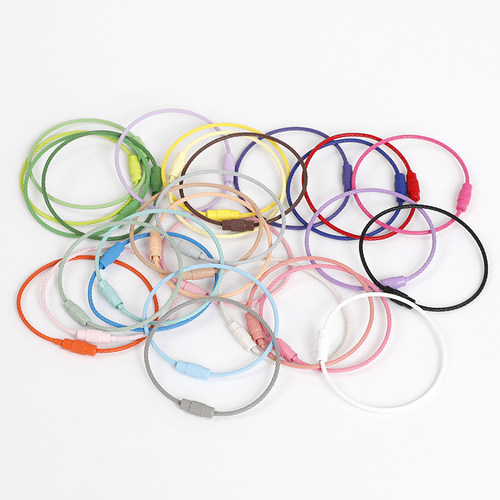钥匙扣糖果色钥匙圈不锈钢钢丝圈钢丝环钢丝绳钥匙圈吊牌挂扣配件