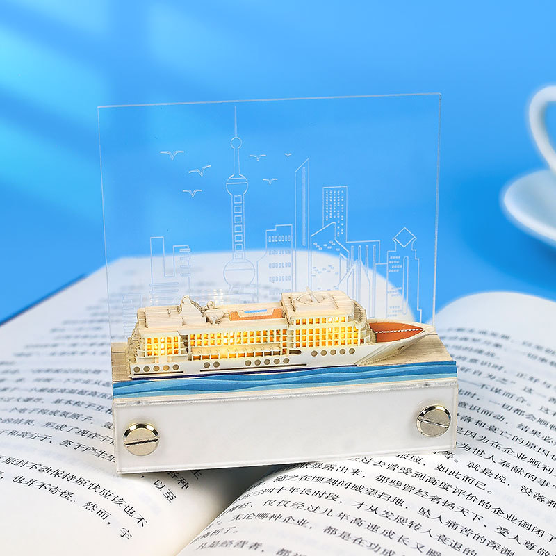 模型定制3d礼品立体便签纸轮船摆件港口游轮维多利亚纸雕创意灯光