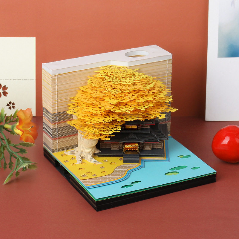 立体本纸雕创意日历带灯3d花团锦簇模型定制礼品可撕树屋建筑便签