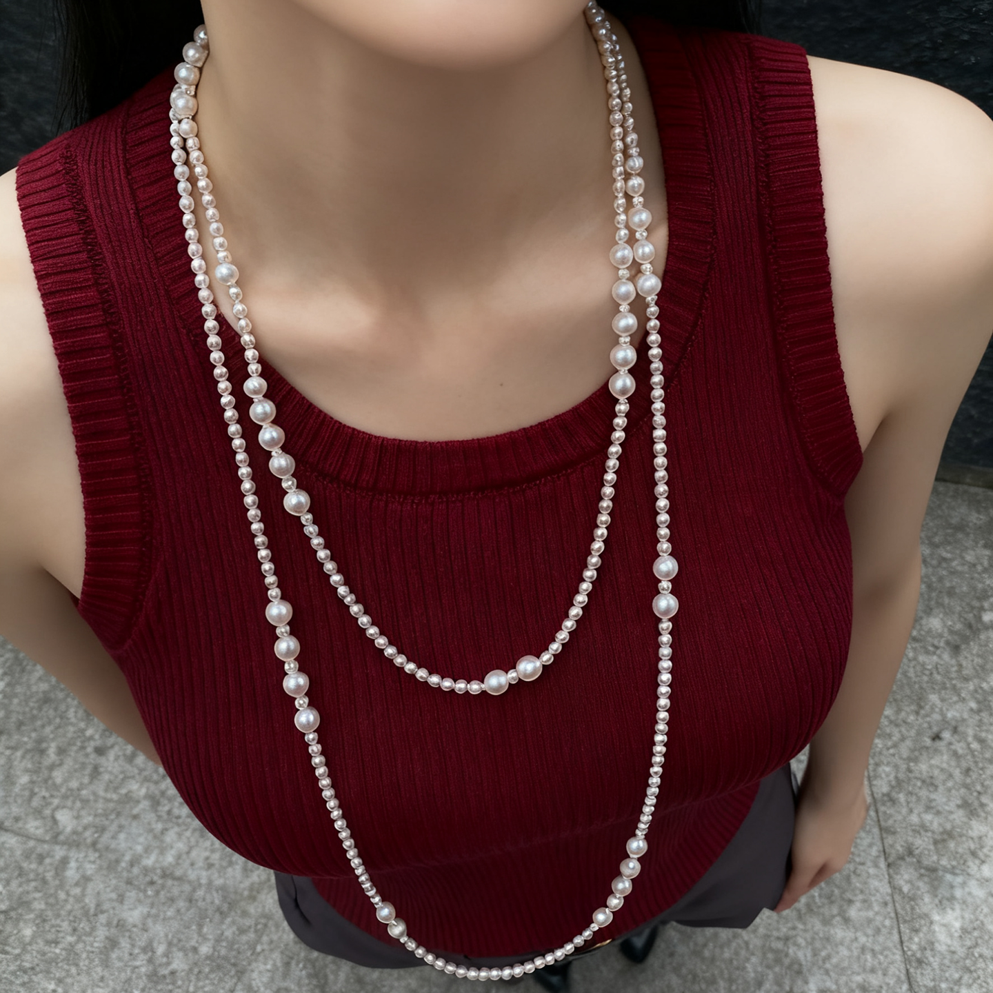 双层叠戴淡水珍珠项链女轻奢