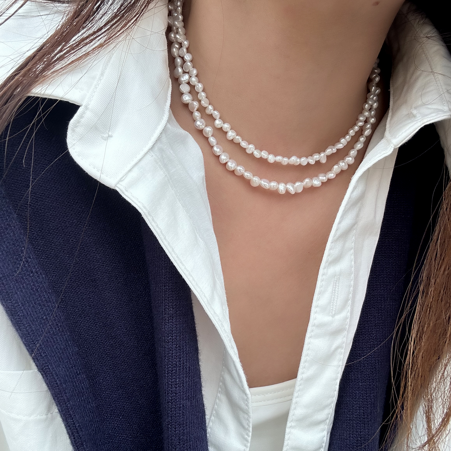 极光淡水巴洛克小珍珠项链