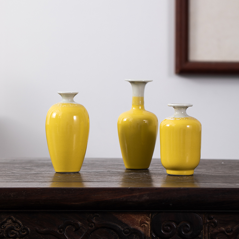 花瓶黄色窑变迷你陶瓷插花装饰品