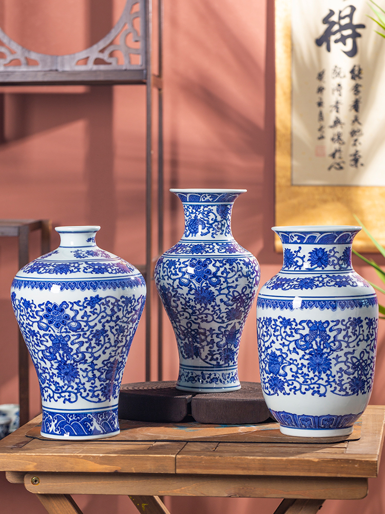 景德镇陶瓷彷古青花瓷花瓶新中国风客厅古架大型插花装饰摆件