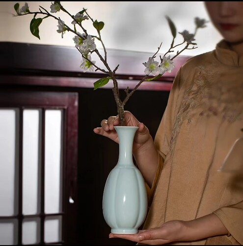 小花瓶仿宋陶瓷摆件桌面禅意插花