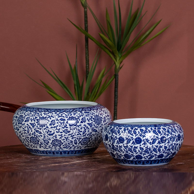 新品青花瓷景德镇收纳陶瓷烟灰陶瓷笔洗笔筒大号中号小号笔洗套装