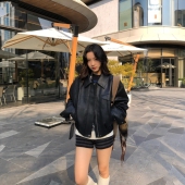 黑色皮衣春秋新款 外套高级设计感潮流简约时髦风百搭女款 皮夹克潮