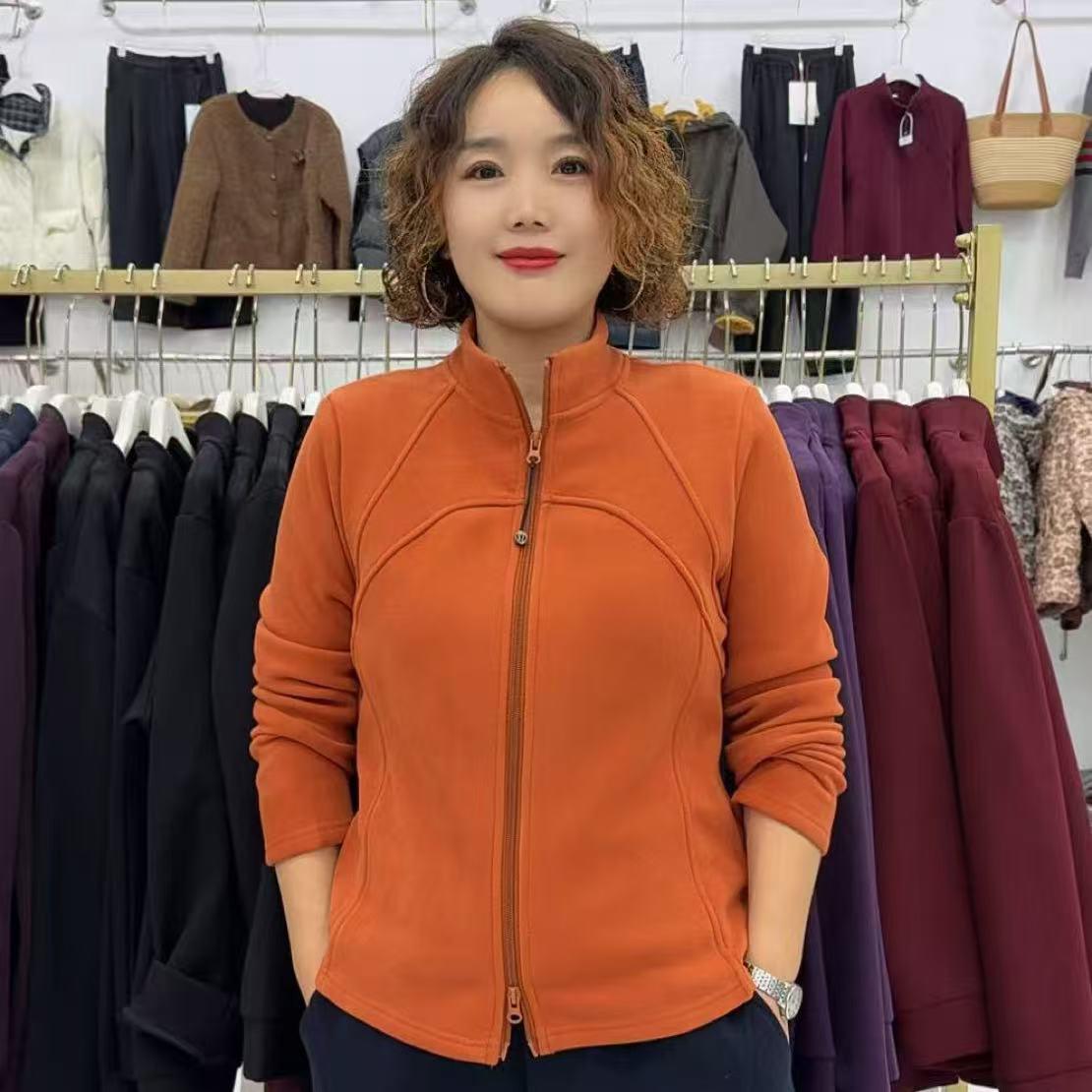 通勤立领拉链橙色显瘦卫衣女