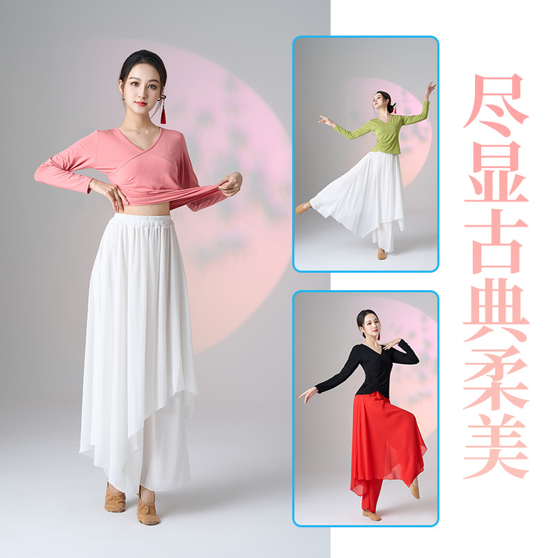 新款广场舞服装民女族舞古典舞蹈演出服装服套装飘逸长裙裤螺纹棉