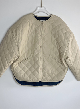 高品质2022早秋新款北欧tot菱格绗缝格纹夹克棉服棉衣外套女廓形