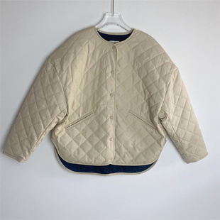 高品质2022早秋新款 北欧tot菱格绗缝格纹夹克棉服棉衣外套女廓形