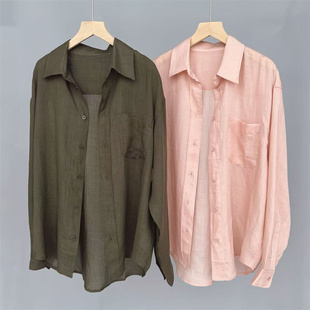 衬衣女26新款 外搭开衫 女宽松显瘦长袖 IN慵懒风微透天丝苎麻衬衫