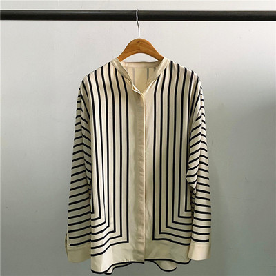 北欧新款字母标真丝桑蚕丝衬衫女