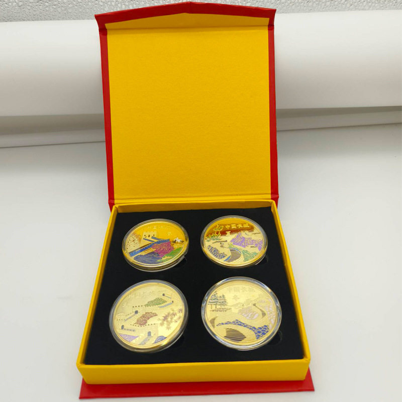 春夏秋冬四季景点中国长城币旅游纪念章彩色金币旅游纪念品工艺品