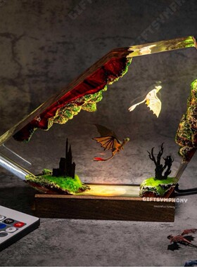 跨境Decorative resin lamp树脂灯黑龙和白龙情侣家居环氧树脂灯