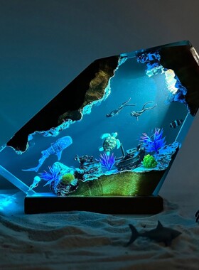 跨境爆款树脂灯Resin Lamp鲸鲨与海龟海洋探险树脂灯给男生的礼物