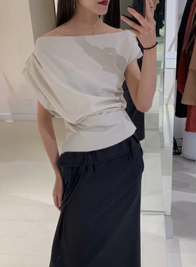 里里｜lemaire draped小众设计廓形一字肩斜领上衣简约文艺感上衣