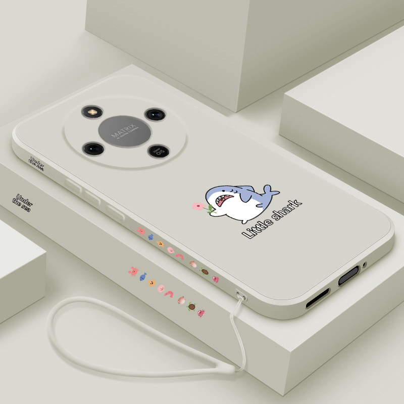适用荣耀x70手机壳卡通小鲨鱼华为x70i保护套直边液态硅胶软HONORX7O超薄可爱男女款ABR-AN00镜头全包防摔