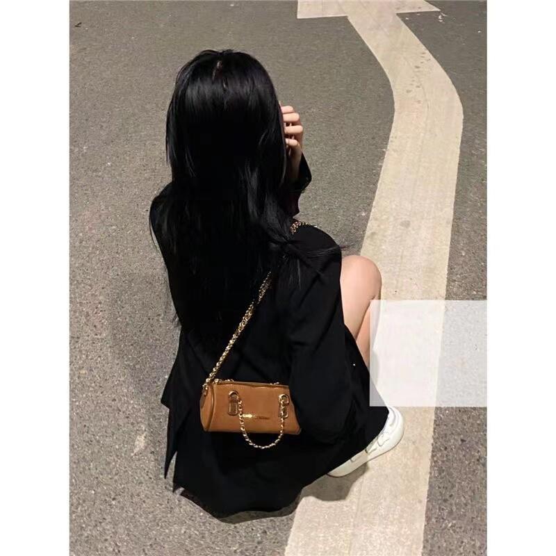 小众手提链条圆筒包包女时尚磨砂腋下包百搭单肩斜挎包高级小方包