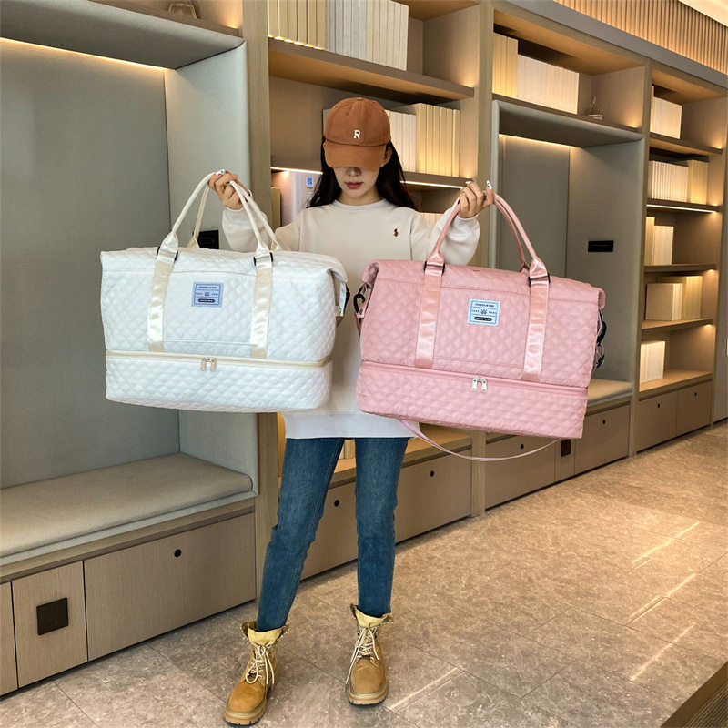 韩版大容量健身包菱格绣线瑜伽包手提斜挎子母包待产收纳包旅行包
