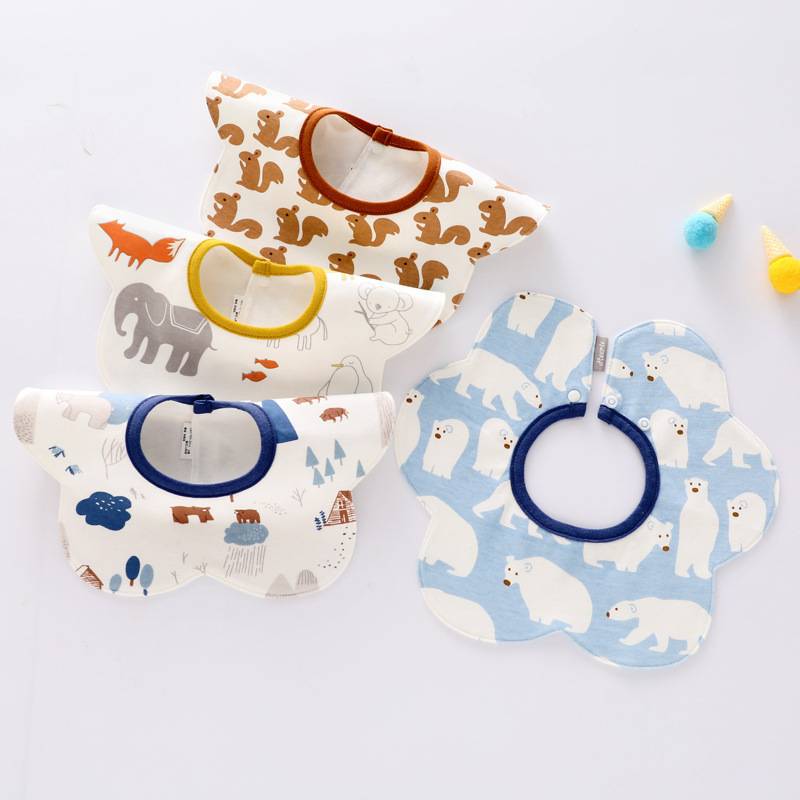 新生儿围脖360旋转吃饭兜婴儿双层精梳棉围嘴口水巾防水吐奶围兜