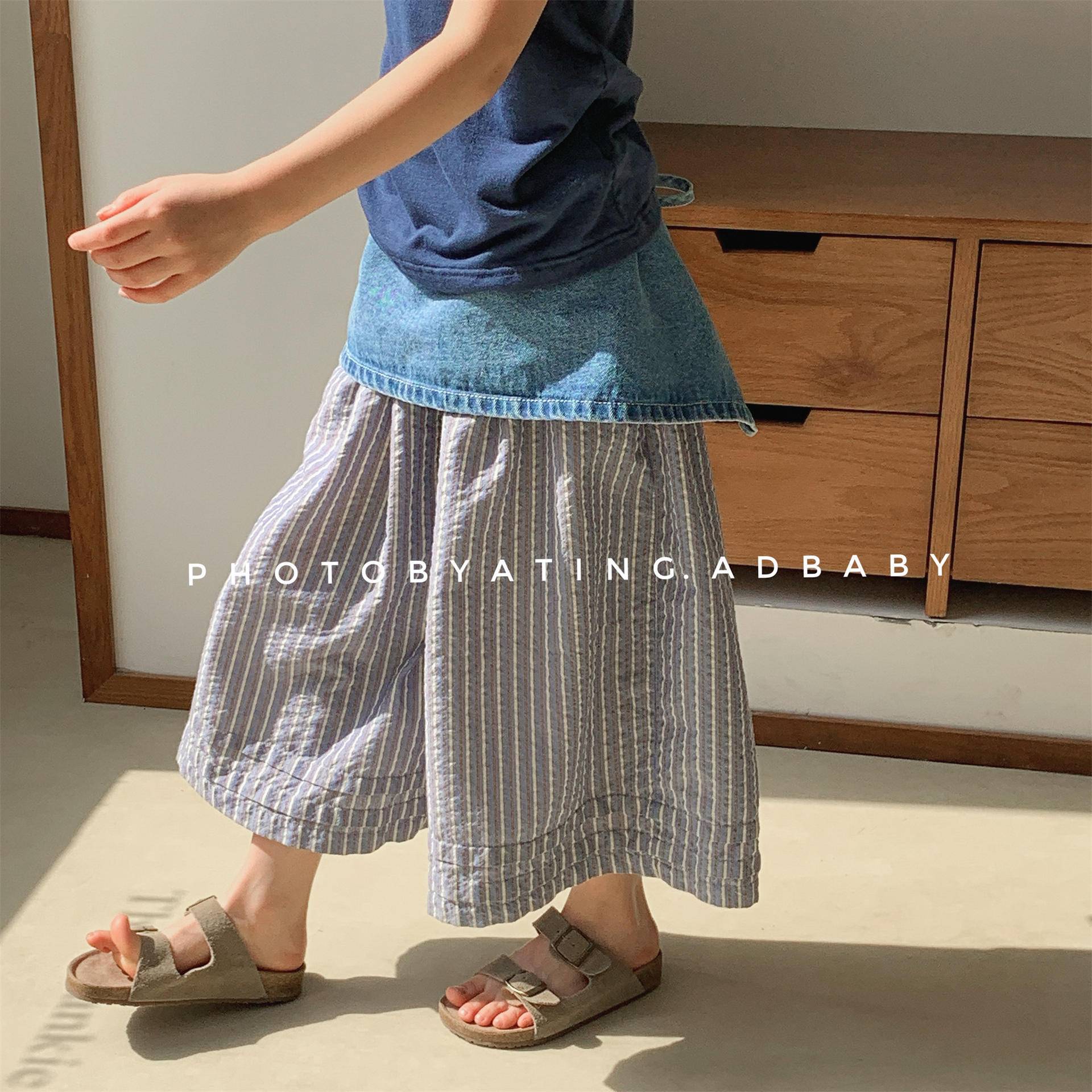 2026童装夏季女童韩版夏装麻棉九分裤麻棉阔腿七分裤防蚊裤子6269