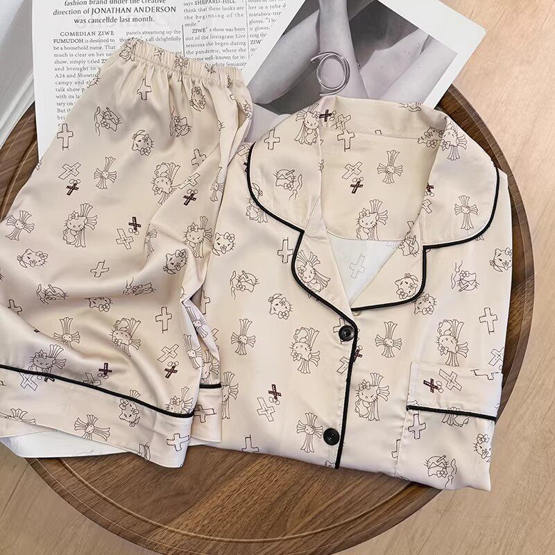 日本GP高级感香槟色KT猫睡衣女款高级感轻奢风冰丝短袖夏天家居服