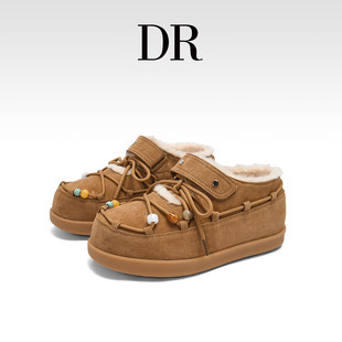 饰懒人鞋 DR官方正品 防滑百搭串珠装 女2025冬季 真皮加绒保暖勃肯鞋