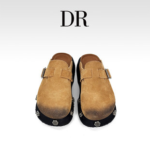 舒适百搭真皮包头拖鞋 厚底增高女2025新款 铆钉勃肯鞋 DR官方正品