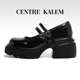 CENTREKALEM鞋 履 一字扣带漆皮粗跟圆头春季 浅口单鞋 厚底增高