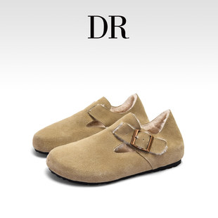 休闲舒适平底鞋 女2025冬季 懒人一脚蹬真皮全包勃肯鞋 DR官方正品