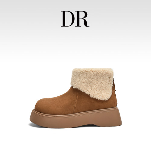 DR官方正品翻毛真皮雪地靴女2025冬季新款加厚保暖厚底增高毛毛鞋