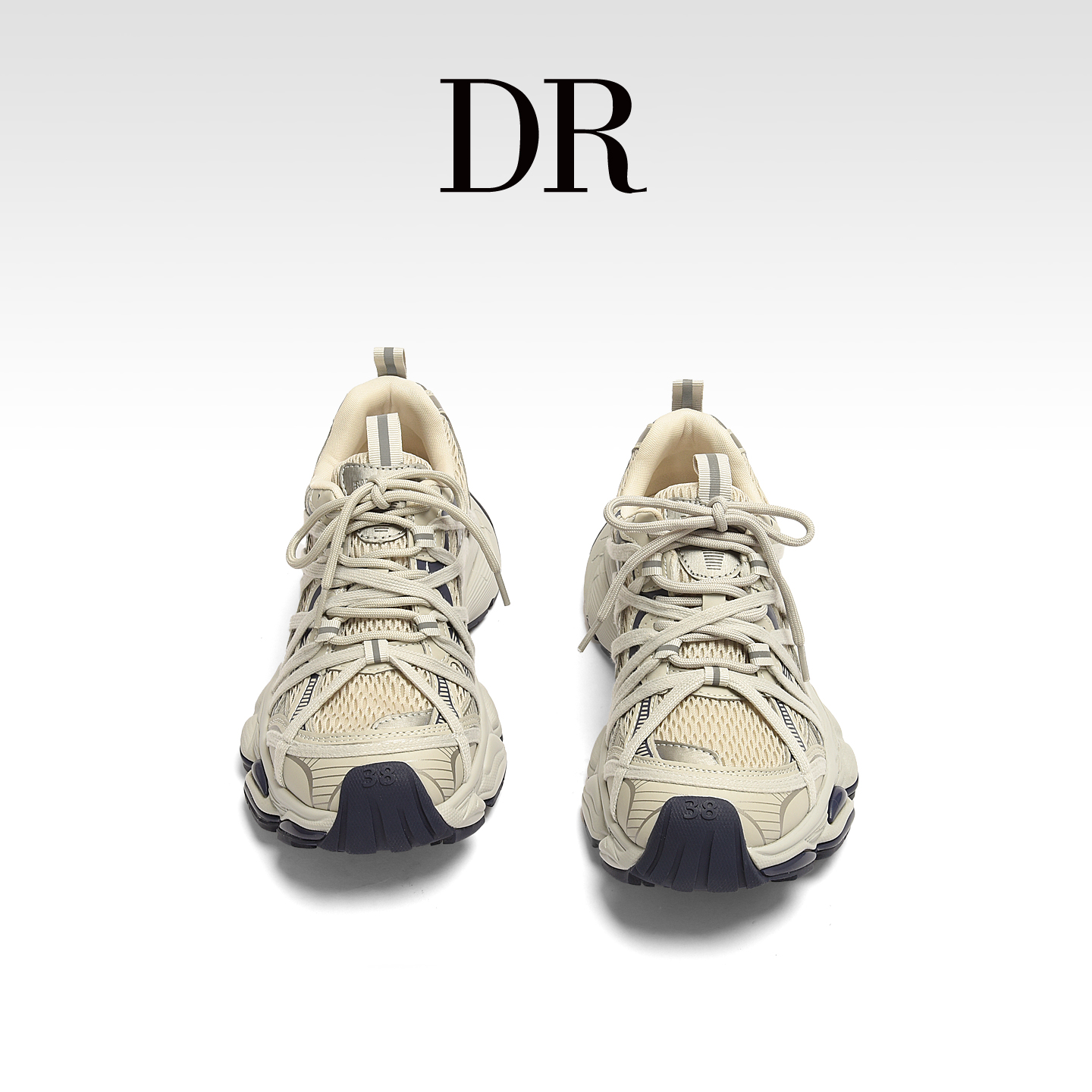 DR官方正品绑带厚底老爹鞋2025秋季透气网面运动鞋增高百搭情侣鞋